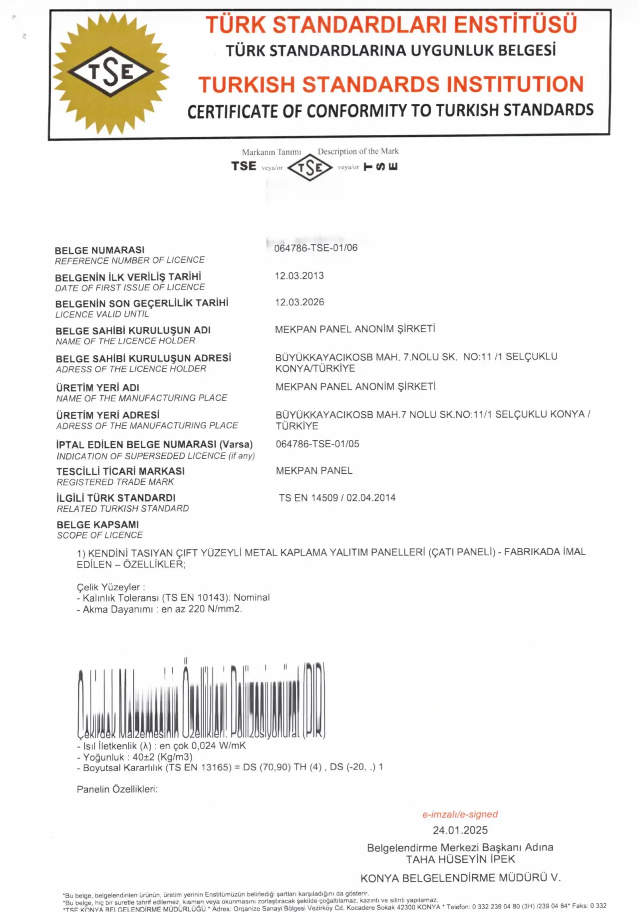 Kalite Belgesi - Mekpan